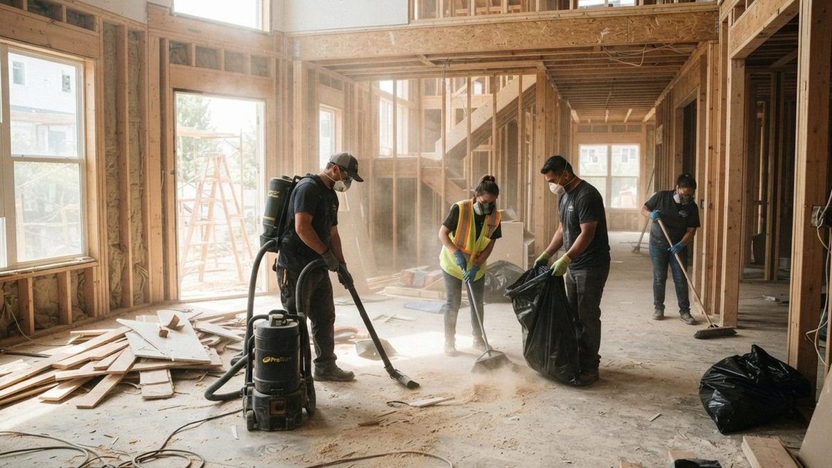 HEPA vacuum and damp cloth used to control fine construction dust