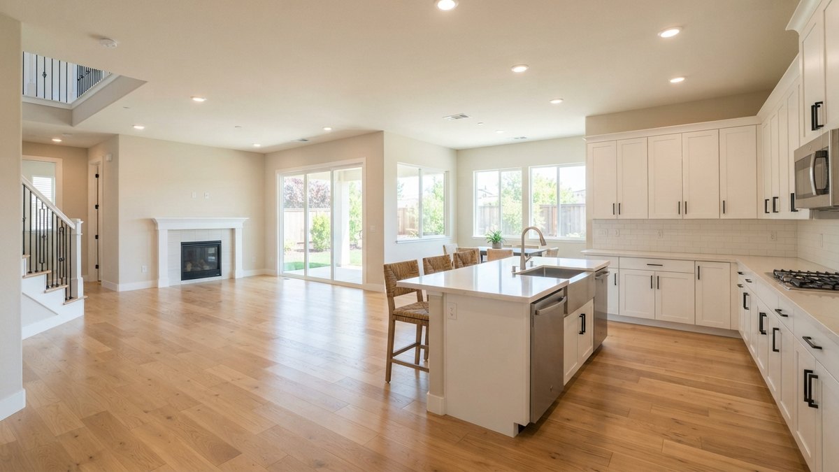Final construction cleaning team removing fine dust from a finished Rocklin home